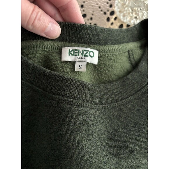 Kenzo Paris Embroidered Green Crew Neck Sweatshirt Small Embroidered Sleeve Logo - Picture 2 of 5